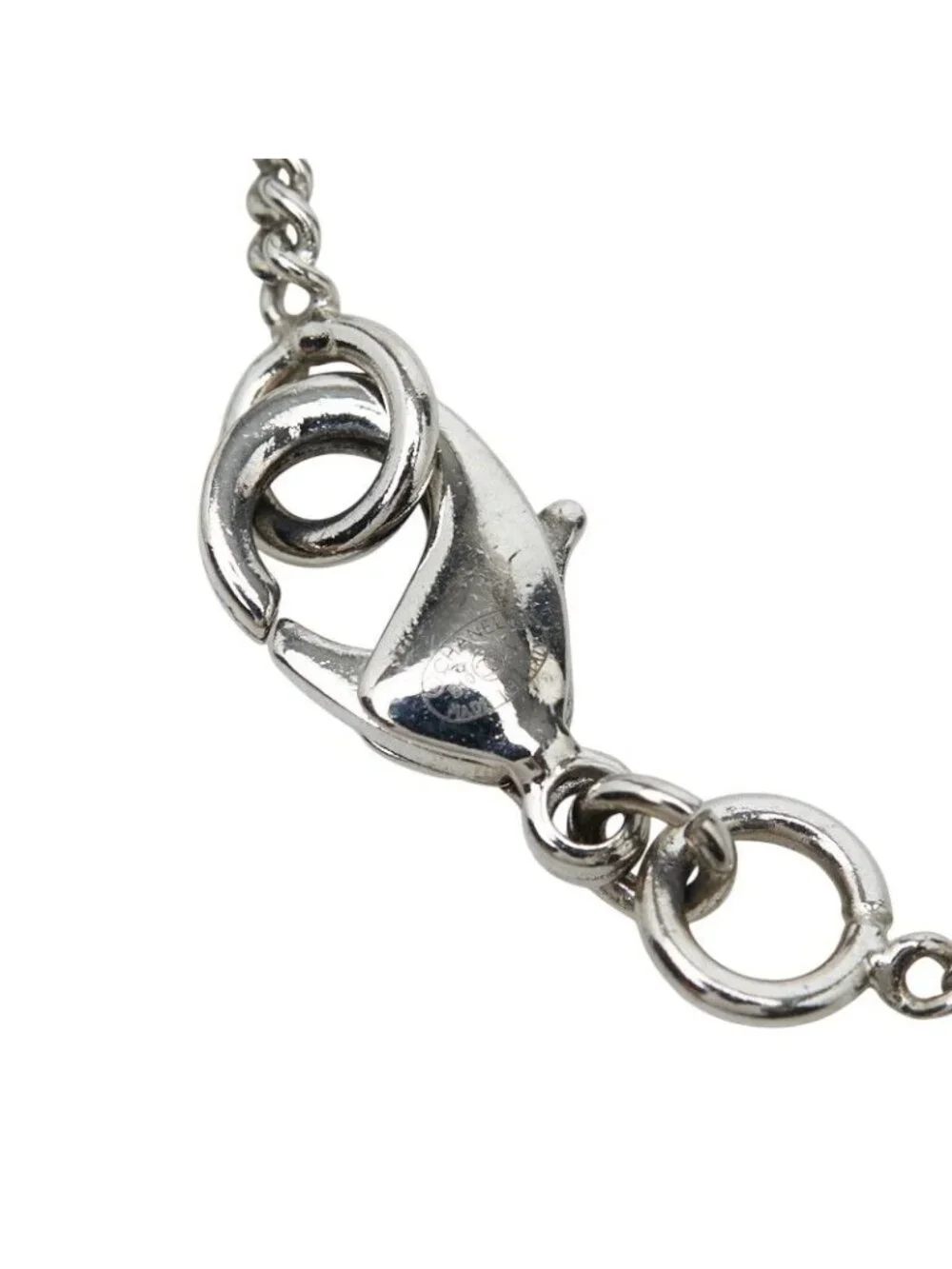 Chanel CC Logo Necklace Silver Metal Rhinestone